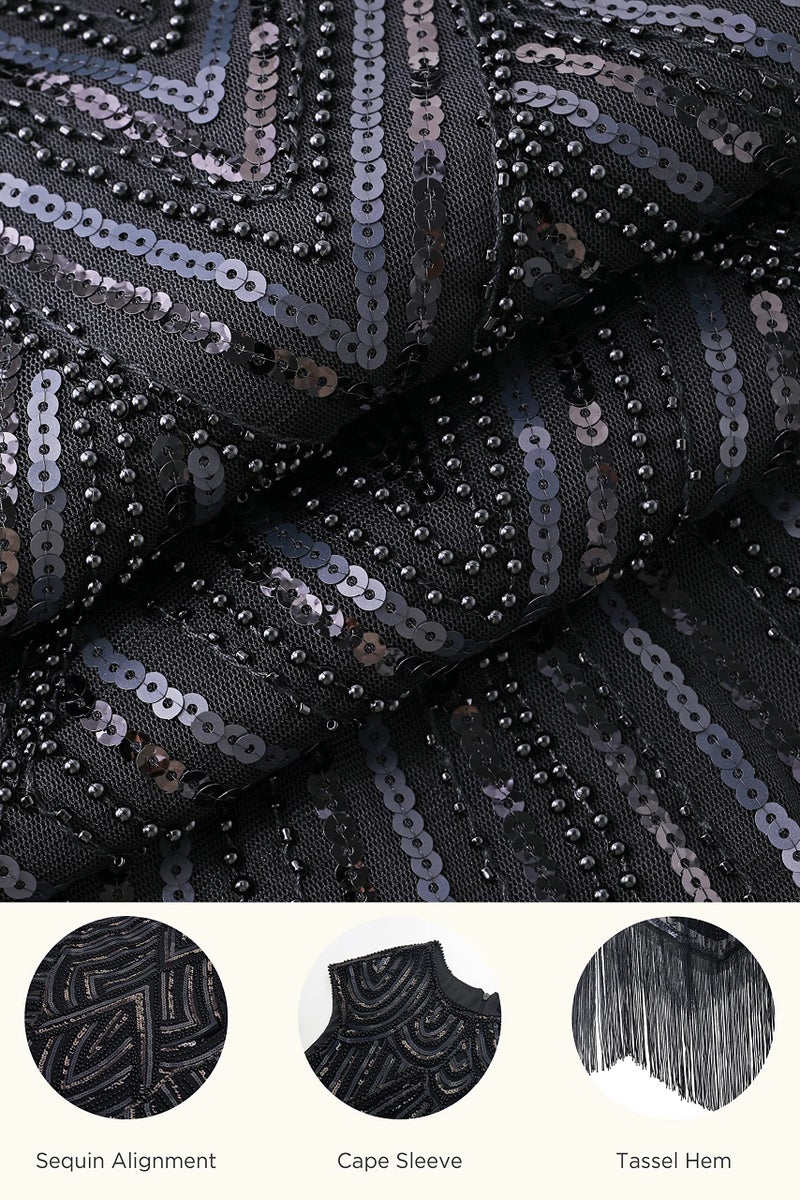 BABEYOND 1920s Flapper Dresses 20s Great Gatsby Dress 1920s Beaded Embellished Fringed Dress, Medium, Black - Image 5